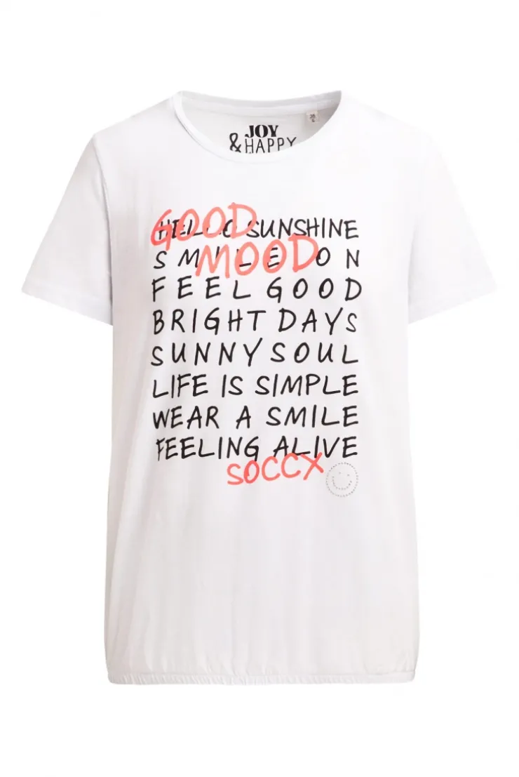 T-Shirt mit Wording Print und Elastiksaum opticwhite