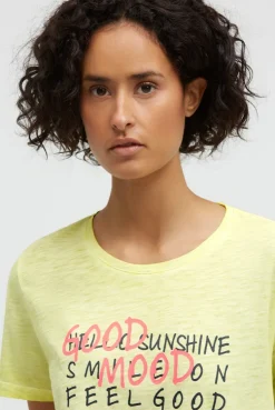 T-Shirt mit Wording Print und Elastiksaum vivid lemon