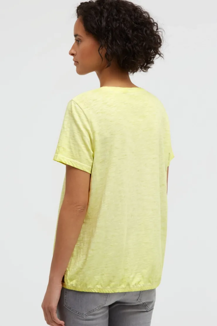 T-Shirt mit Wording Print und Elastiksaum vivid lemon