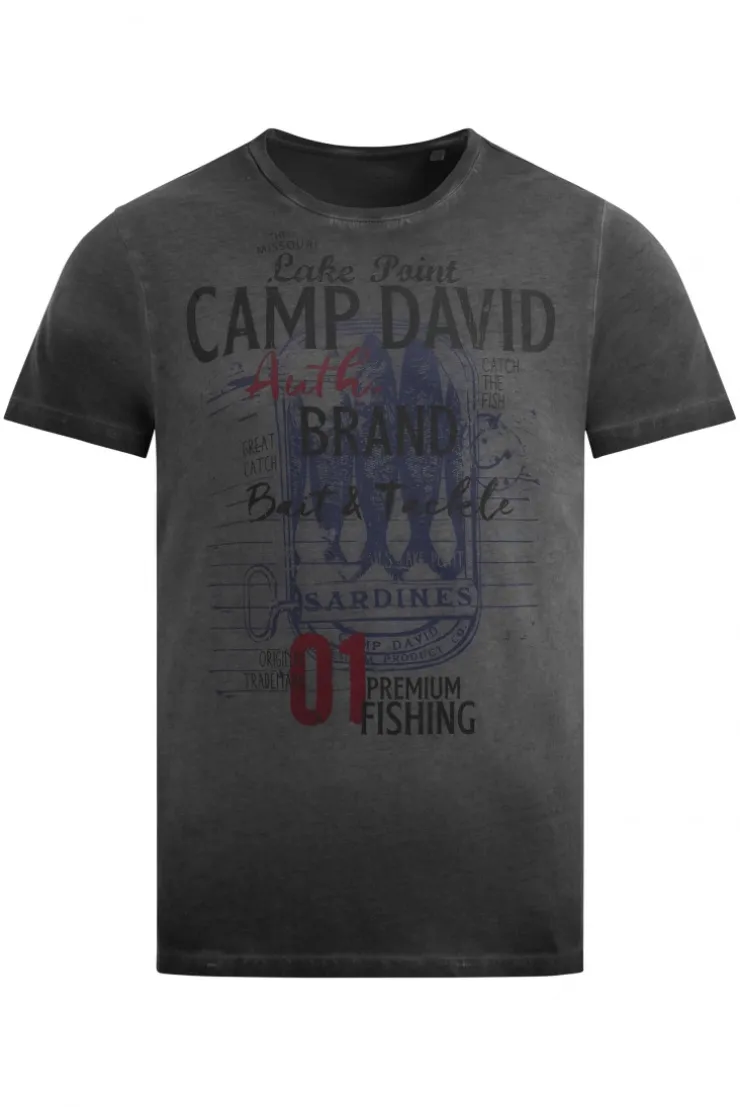 T-Shirt Oil Dyed mit Label Print black