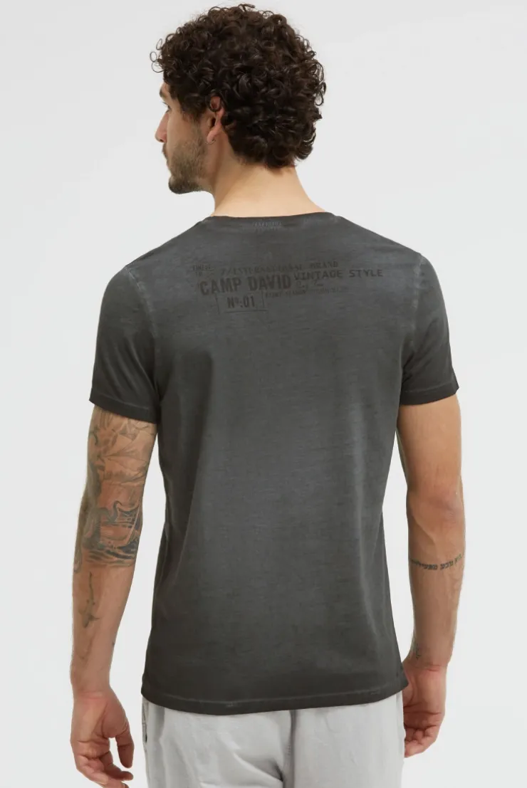 T-Shirt Oil Dyed mit Label Print black