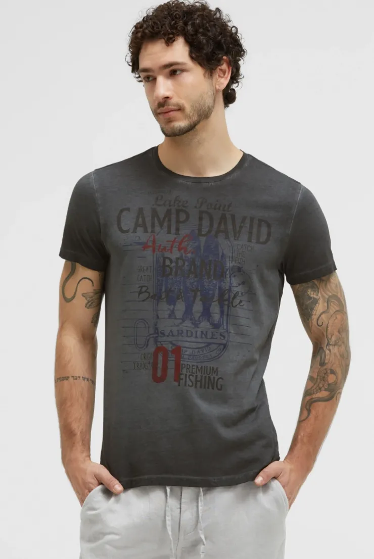 T-Shirt Oil Dyed mit Label Print black