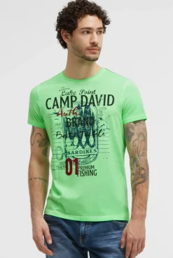 T-Shirt Oil Dyed mit Label Print neon green