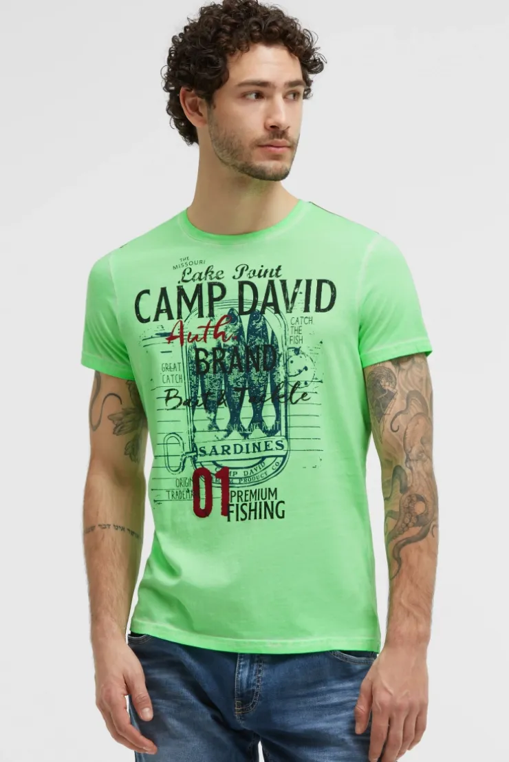 T-Shirt Oil Dyed mit Label Print neon green