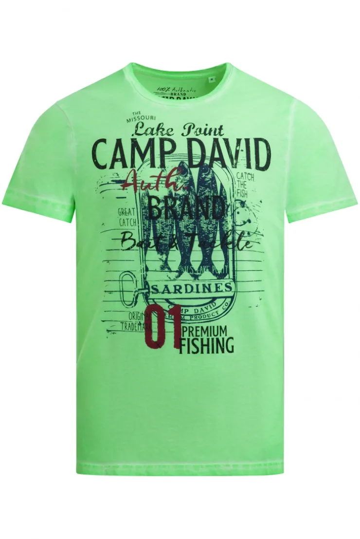 T-Shirt Oil Dyed mit Label Print neon green