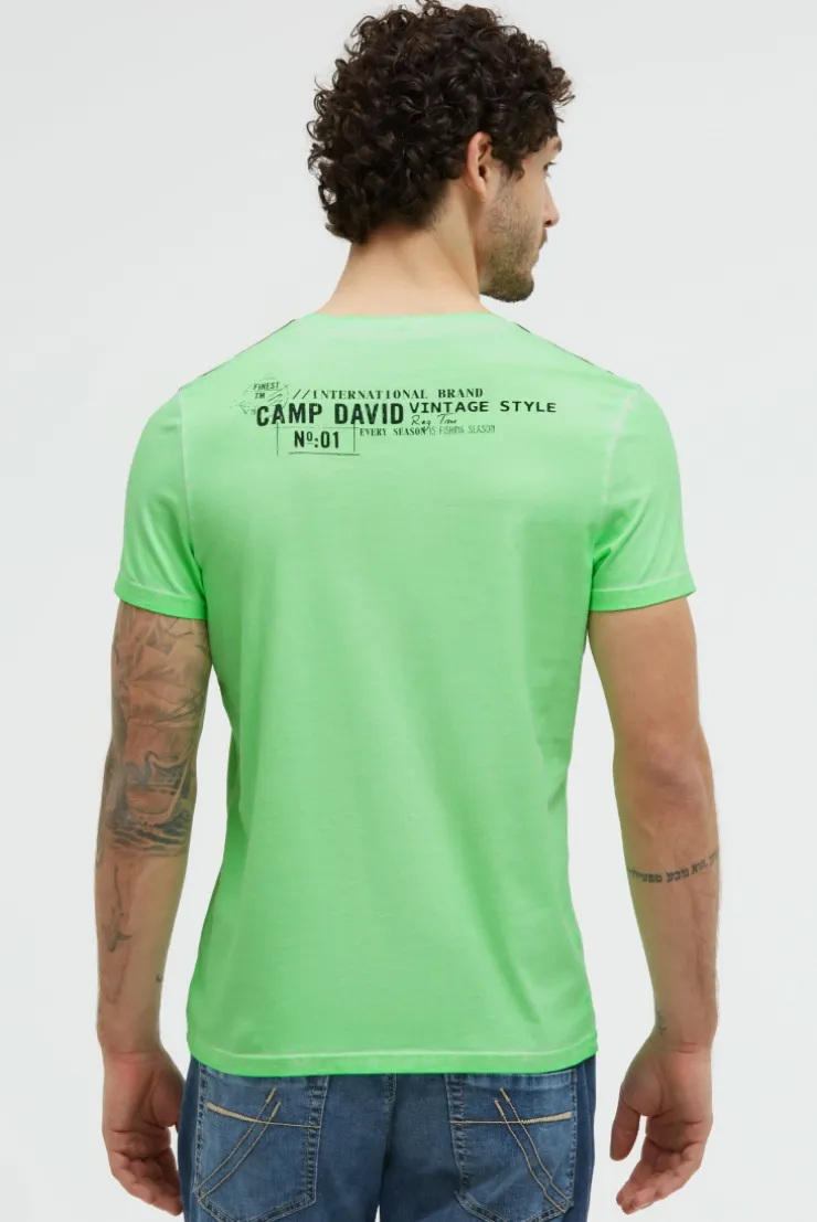 T-Shirt Oil Dyed mit Label Print neon green