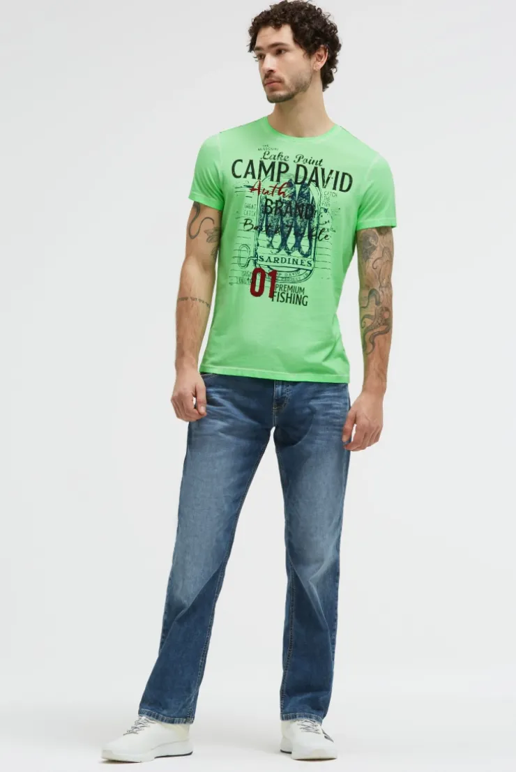 T-Shirt Oil Dyed mit Label Print neon green