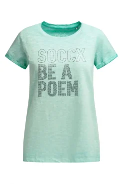 T-Shirt Oil Dyed mit Wording aus Schmucksteinen french mint