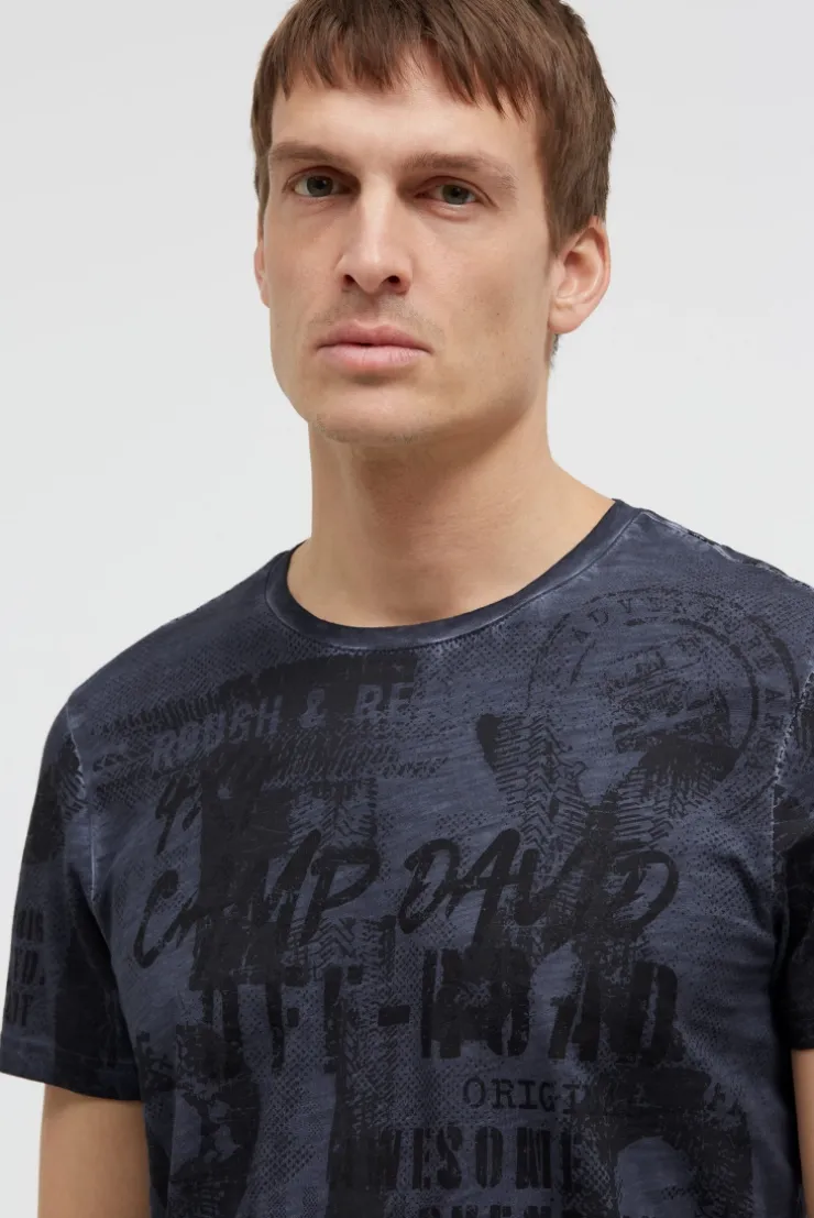 T-Shirt Rundhals mit All Over Print blue grey