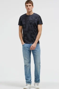 T-Shirt Rundhals mit All Over Print blue grey