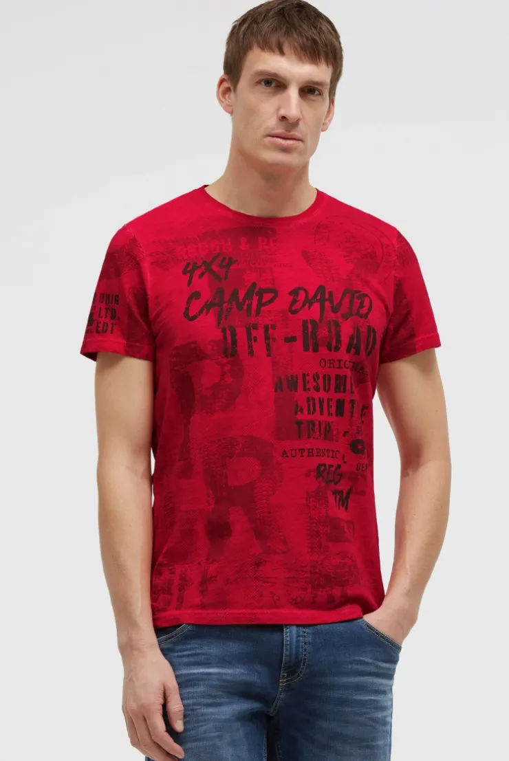 T-Shirt Rundhals mit All Over Print red orange