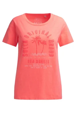 T-Shirt Rundhals mit Artwork neon coral