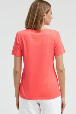 T-Shirt Rundhals mit Artwork neon coral