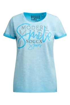T-Shirt Rundhals mit Artwork und Used Look summer aqua
