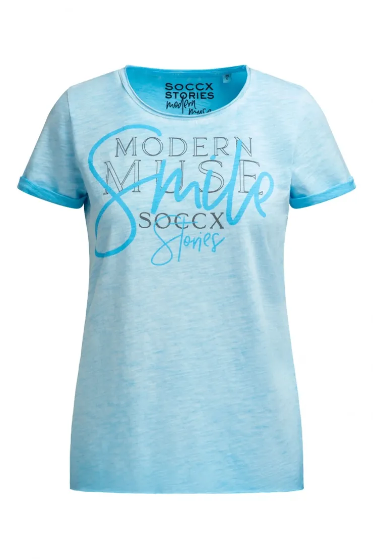 T-Shirt Rundhals mit Artwork und Used Look summer aqua