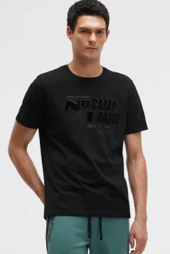T-Shirt Rundhals mit Flockprint black | S