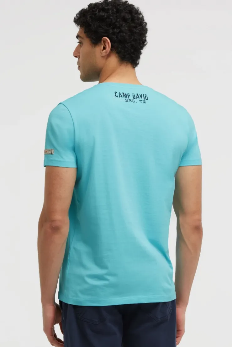 T-Shirt Rundhals mit Logo Prints aqua | S