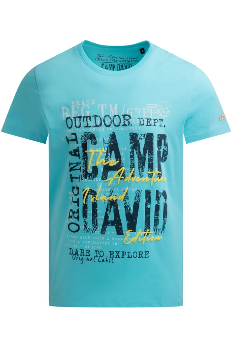 T-Shirt Rundhals mit Logo Prints aqua | S