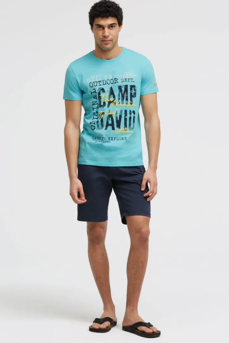 T-Shirt Rundhals mit Logo Prints aqua | S