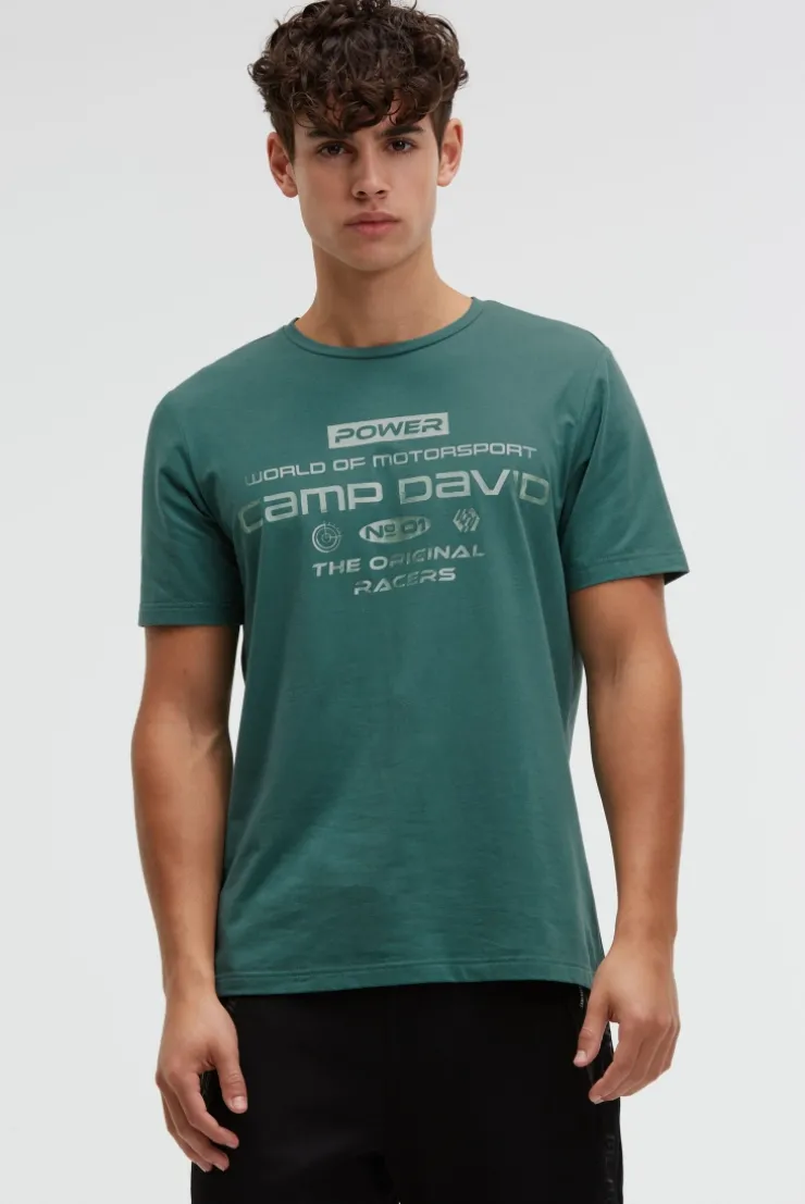 T-Shirt Rundhals mit Metallic Folienprint petrol green | S