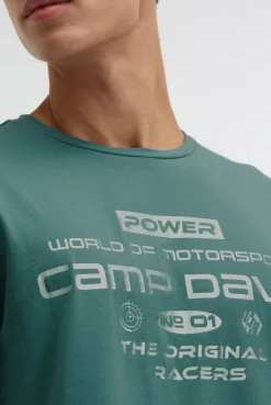 T-Shirt Rundhals mit Metallic Folienprint petrol green | S