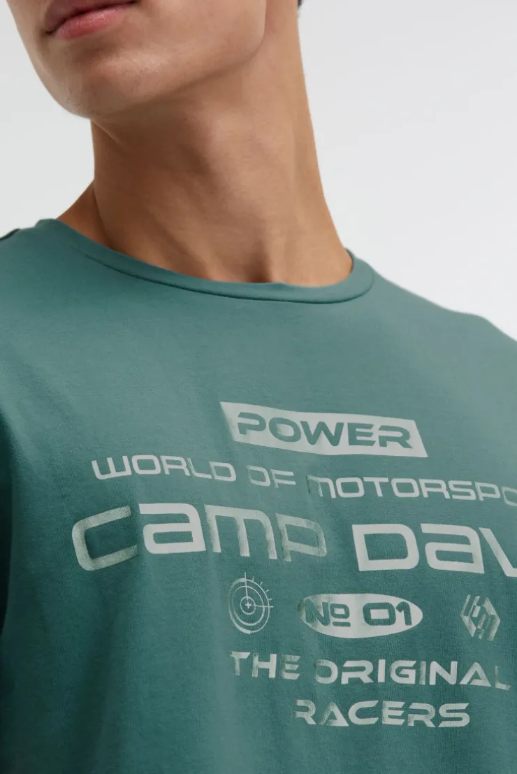 T-Shirt Rundhals mit Metallic Folienprint petrol green | S