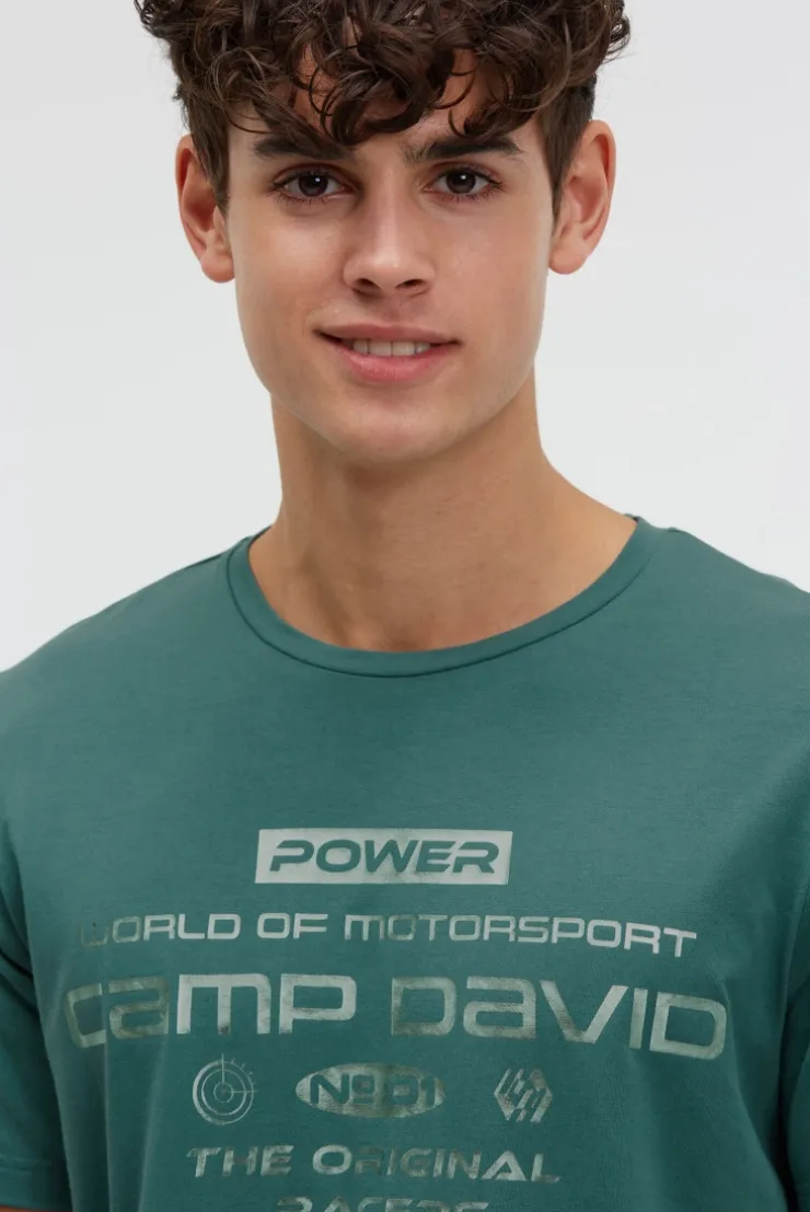 T-Shirt Rundhals mit Metallic Folienprint petrol green | S
