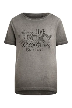 T-Shirt U-Boot-Ausschnitt mit Artwork cool khaki