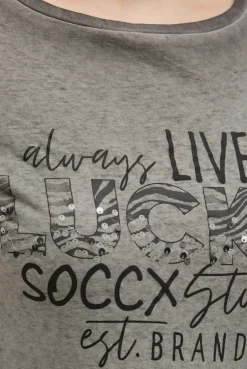 T-Shirt U-Boot-Ausschnitt mit Artwork cool khaki