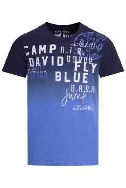 T-Shirt V-Neck Dip Dye mit Prints blue navy