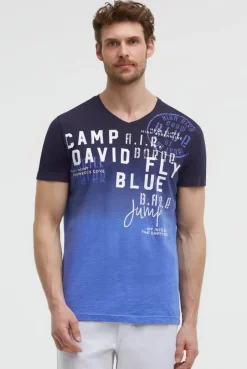 T-Shirt V-Neck Dip Dye mit Prints blue navy