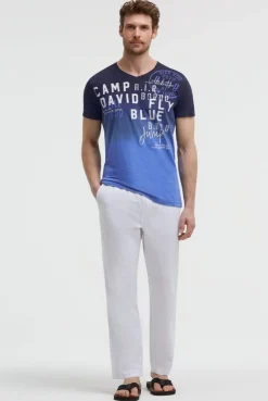 T-Shirt V-Neck Dip Dye mit Prints blue navy