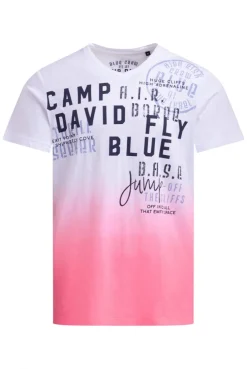 T-Shirt V-Neck Dip Dye mit Prints neon pink
