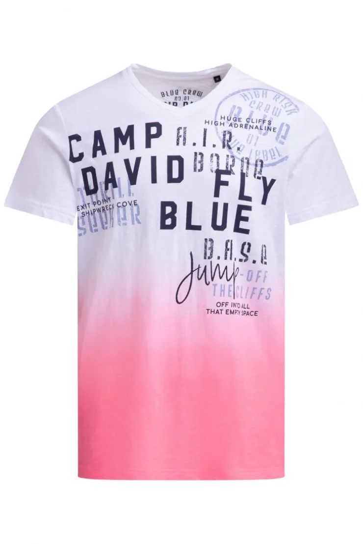 T-Shirt V-Neck Dip Dye mit Prints neon pink