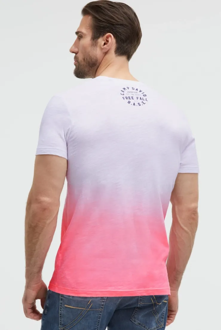 T-Shirt V-Neck Dip Dye mit Prints neon pink