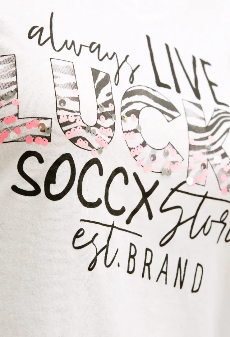 T-Shirt V-Neck mit Artwork opticwhite