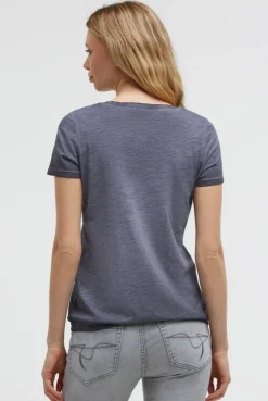 T-Shirt V-Neck mit Folienprint und Elastiksaum blue grey