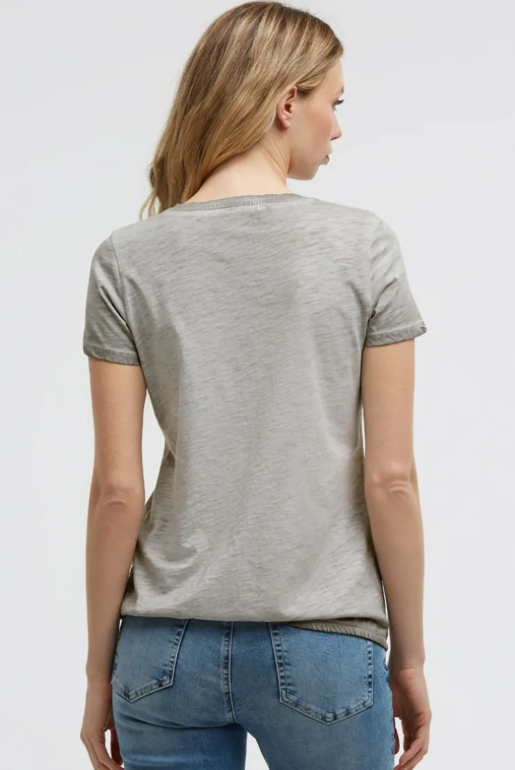 T-Shirt V-Neck mit Folienprint und Elastiksaum shadow