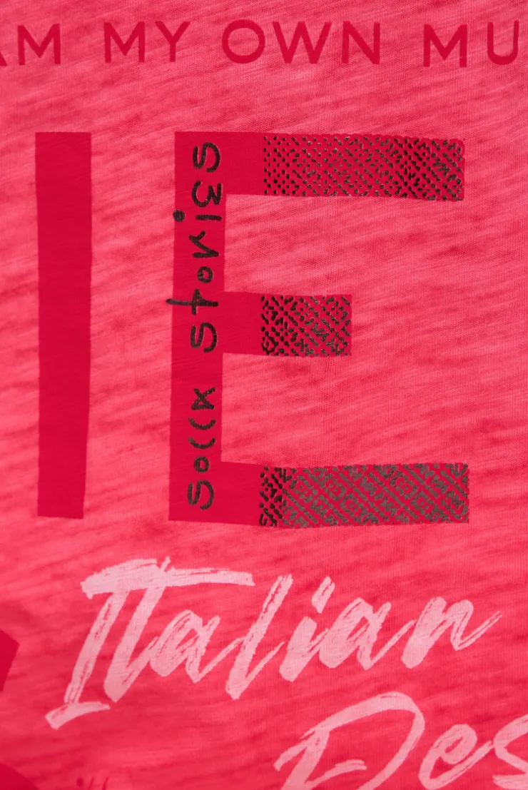 T-Shirt V-Neck mit Folienprint und Elastiksaum red orange