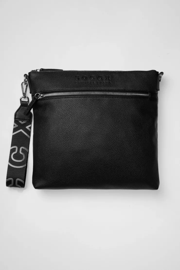 Umhängetasche aus Lederimitat mit Logo-Anhänger black