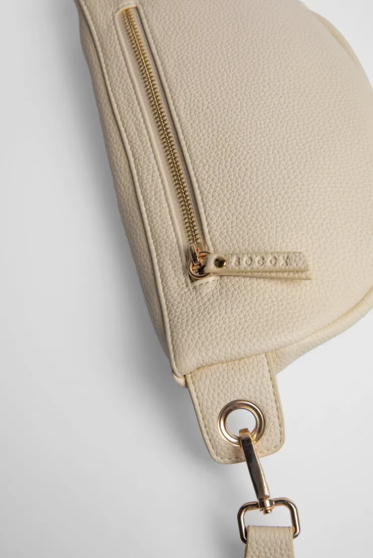 Umhängetasche mit Intarsia-Webriemen old sand