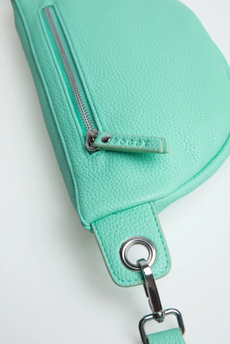Umhängetasche mit Intarsia-Webriemen misty mint