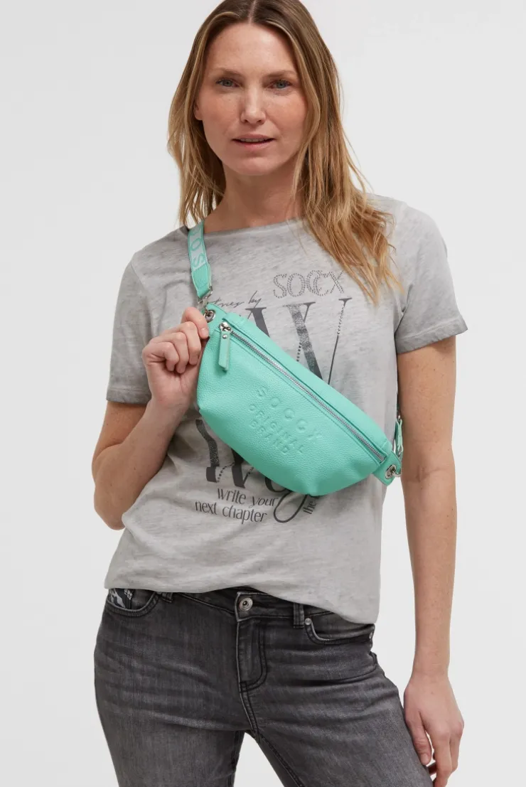 Umhängetasche mit Intarsia-Webriemen misty mint