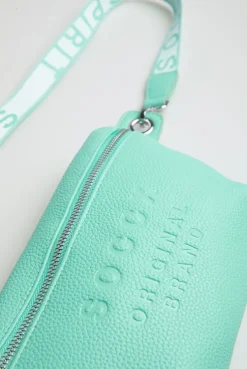Umhängetasche mit Intarsia-Webriemen misty mint