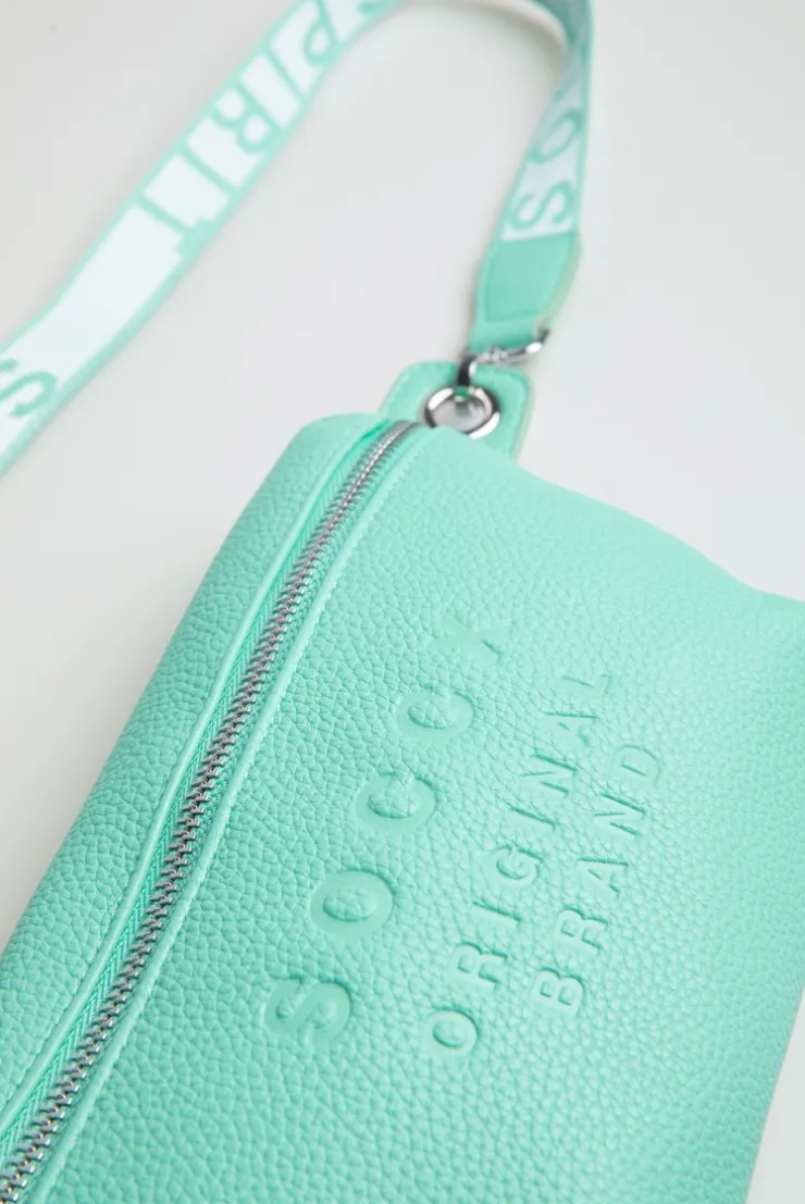 Umhängetasche mit Intarsia-Webriemen misty mint