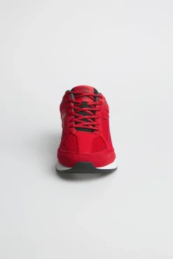 Urban Sneaker im Materialmix mit Logo-Sohle energy red