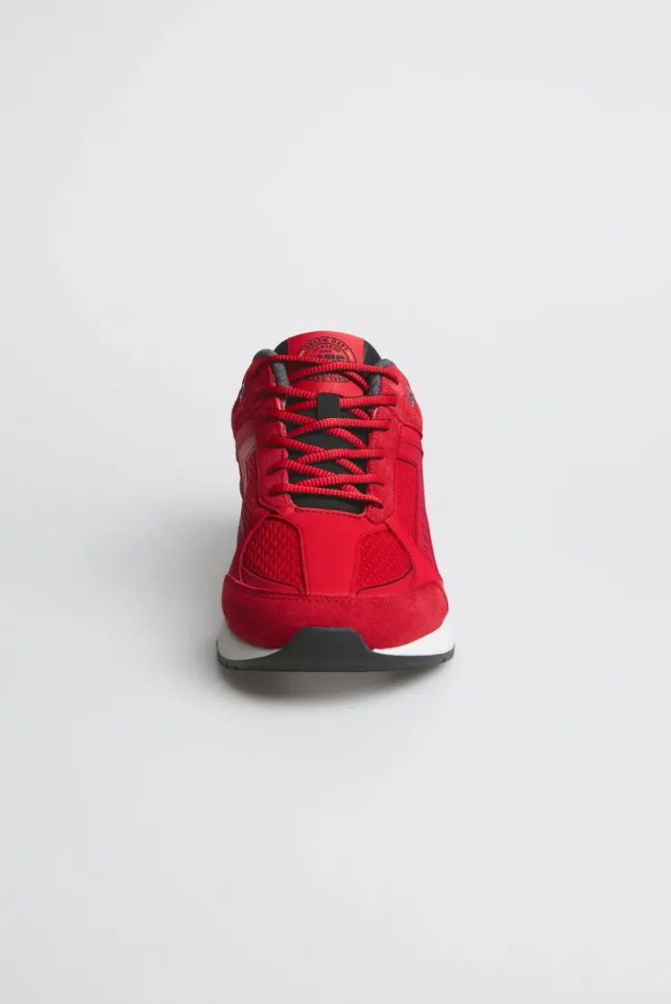 Urban Sneaker im Materialmix mit Logo-Sohle energy red
