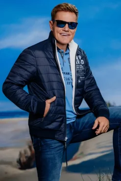 Wende-Blouson mit Logo Prints light sand / blue navy