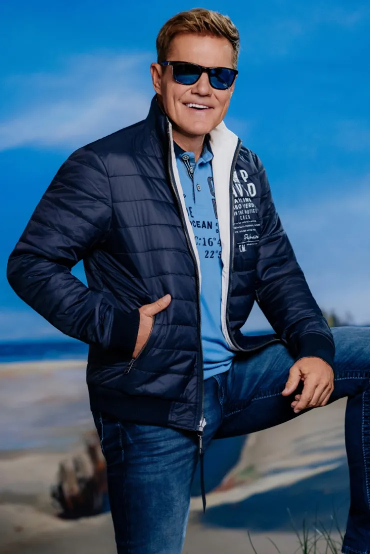 Wende-Blouson mit Logo Prints light sand / blue navy