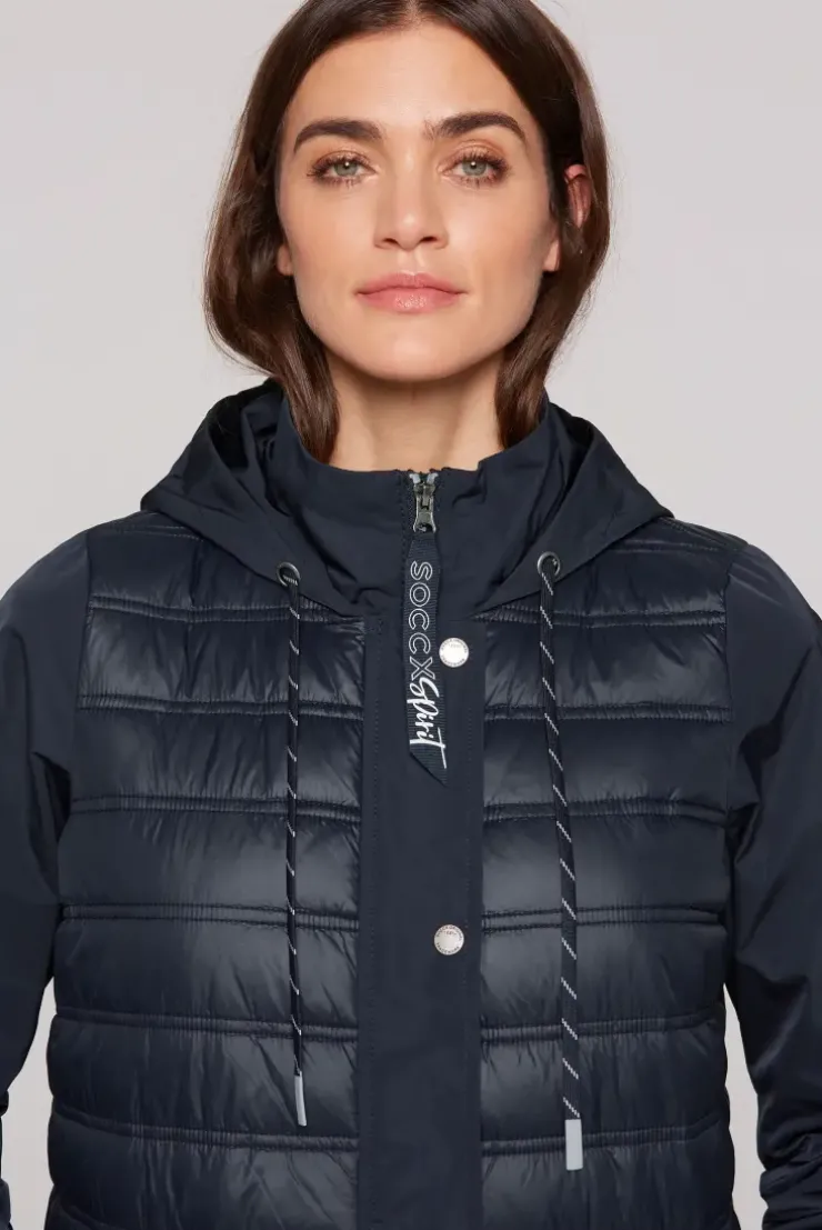 Windjacke mit Kapuze im Materialmix blue navy